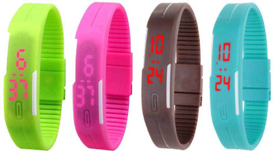 

Kissu Led Magnet Band Combo of 4 Green, Pink, Brown And Sky Blue Watch - For Men & Women