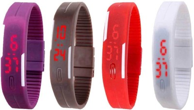 NS18 Silicone Led Magnet Band Combo of 4 Purple, Brown, Red And White Digital Watch  - For Boys & Girls   Watches  (NS18)