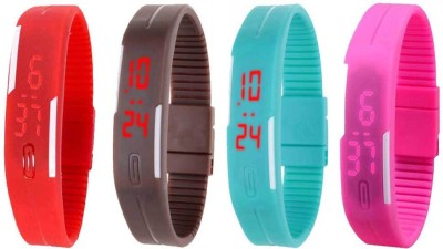 NS18 Silicone Led Magnet Band Watch Combo of 4 Red, Brown, Sky Blue And Pink Digital Watch  - For Couple   Watches  (NS18)