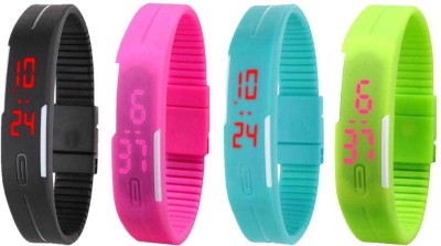 NS18 Silicone Led Magnet Band Combo of 4 Black, Pink, Sky Blue And Green Digital Watch  - For Boys & Girls   Watches  (NS18)
