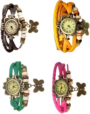 NS18 Vintage Butterfly Rakhi Combo of 4 Brown, Green, Yellow And Pink Analog Watch  - For Women   Watches  (NS18)