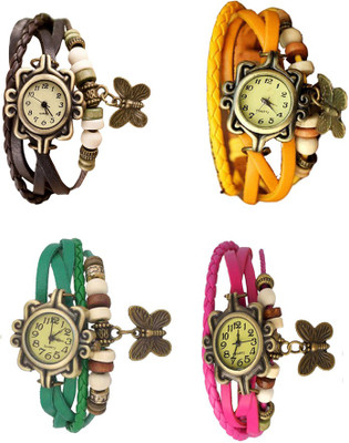

Kissu Vintage Rakhi Combo of 4 Brown, Green, Yellow And Pink Watch - For Women