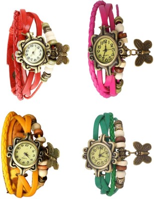 NS18 Vintage Butterfly Rakhi Combo of 4 Red, Yellow, Pink And Green Analog Watch  - For Women   Watches  (NS18)