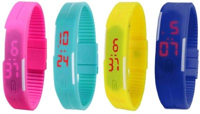NS18 Silicone Led Magnet Band Combo of 4 Pink, Sky Blue, Yellow And Blue Digital Watch  - For Boys & Girls   Watches  (NS18)