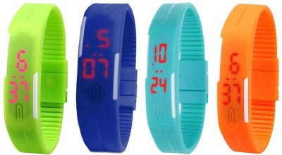NS18 Silicone Led Magnet Band Combo of 4 Green, Blue, Sky Blue And Orange Digital Watch  - For Boys & Girls   Watches  (NS18)