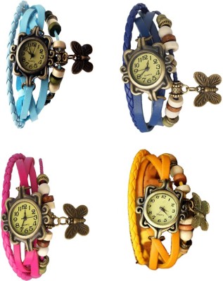 NS18 Vintage Butterfly Rakhi Combo of 4 Sky Blue, Pink, Blue And Yellow Analog Watch  - For Women   Watches  (NS18)