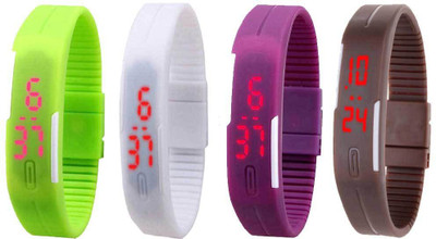 

NS18 Silicone Led Magnet Band Combo of 4 Green, White, Purple And Brown Watch - For Boys & Girls