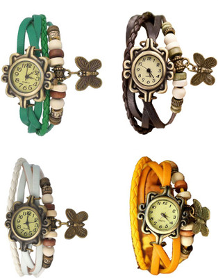 

Kissu Vintage Rakhi Combo of 4 Green, White, Brown And Yellow Watch - For Women