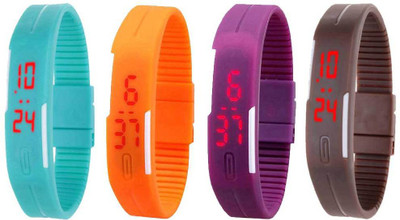 NS18 Silicone Led Magnet Band Combo of 4 Sky Blue, Orange, Purple And Brown Digital Watch  - For Boys & Girls   Watches  (NS18)