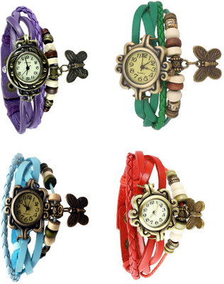 

NS18 Vintage Butterfly Rakhi Combo of 4 Purple, Sky Blue, Green And Red Watch - For Women
