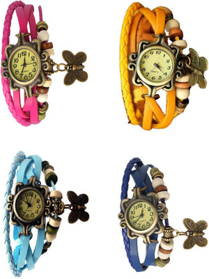 

NS18 Vintage Butterfly Rakhi Combo of 4 Pink, Sky Blue, Yellow And Blue Watch - For Women