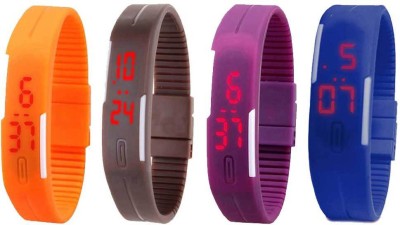 NS18 Silicone Led Magnet Band Combo of 4 Orange, Brown, Purple And Blue Digital Watch  - For Boys & Girls   Watches  (NS18)