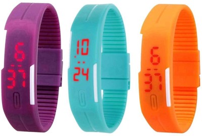 NS18 Silicone Led Magnet Band Combo of 3 Purple, Sky Blue And Orange Digital Watch  - For Boys & Girls   Watches  (NS18)