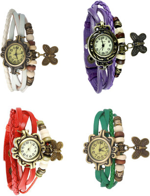 

NS18 Vintage Butterfly Rakhi Combo of 4 White, Red, Purple And Green Watch - For Women