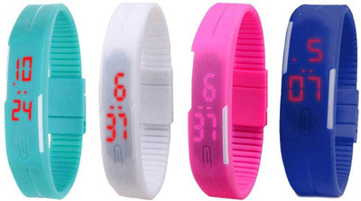 NS18 Silicone Led Magnet Band Combo of 4 Sky Blue, White, Pink And Blue Digital Watch  - For Boys & Girls   Watches  (NS18)