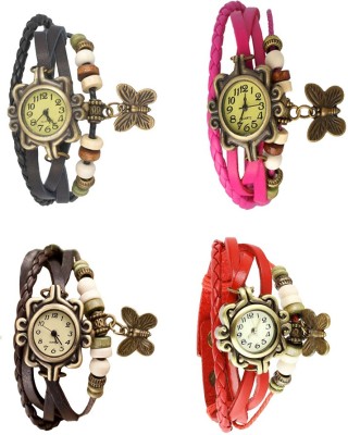 NS18 Vintage Butterfly Rakhi Combo of 4 Black, Brown, Pink And Red Analog Watch  - For Women   Watches  (NS18)