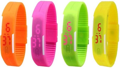 NS18 Silicone Led Magnet Band Combo of 4 Orange, Pink, Green And Yellow Digital Watch  - For Boys & Girls   Watches  (NS18)