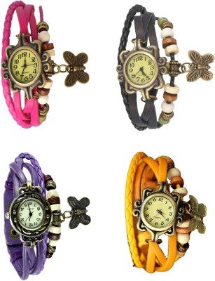 NS18 Vintage Butterfly Rakhi Combo of 4 Pink, Purple, Black And Yellow Analog Watch  - For Women   Watches  (NS18)