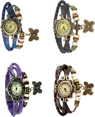 

NS18 Vintage Butterfly Rakhi Combo of 4 Blue, Purple, Black And Brown Watch - For Women