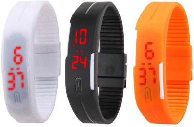 NS18 Silicone Led Magnet Band Combo of 3 White, Black And Orange Digital Watch  - For Boys & Girls   Watches  (NS18)
