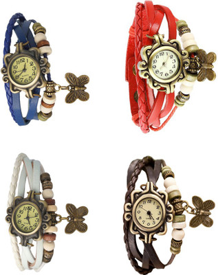 

Kissu Vintage Rakhi Combo of 4 Blue, White, Red And Brown Watch - For Women