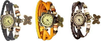 NS18 Vintage Butterfly Rakhi Watch Combo of 3 Black, Yellow And Brown Analog Watch  - For Women   Watches  (NS18)