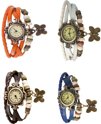 

NS18 Vintage Butterfly Rakhi Combo of 4 Orange, Brown, White And Blue Watch - For Women