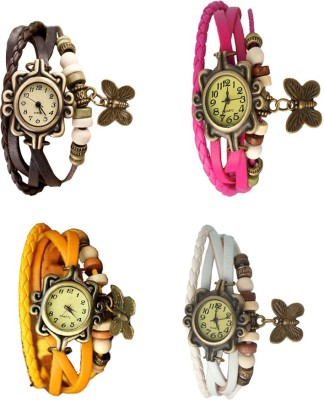 NS18 Vintage Butterfly Rakhi Combo of 4 Brown, Yellow, Pink And White Analog Watch  - For Women   Watches  (NS18)