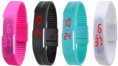 NS18 Silicone Led Magnet Band Combo of 4 Pink, Black, Sky Blue And White Digital Watch  - For Boys & Girls   Watches  (NS18)