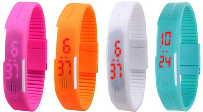 

NS18 Silicone Led Magnet Band Watch Combo of 4 Pink, Orange, White And Sky Blue Watch - For Couple