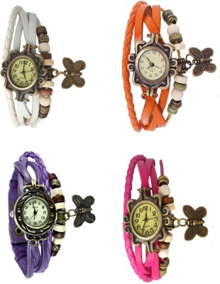 NS18 Vintage Butterfly Rakhi Combo of 4 White, Purple, Orange And Pink Analog Watch  - For Women   Watches  (NS18)