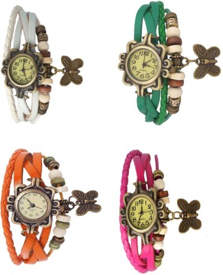 NS18 Vintage Butterfly Rakhi Combo of 4 White, Orange, Green And Pink Analog Watch  - For Women   Watches  (NS18)