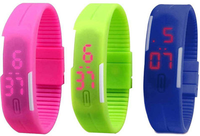 View NS18 Silicone Led Magnet Band Combo of 3 Pink, Green And Blue Digital Watch  - For Boys & Girls Wrist Watches Price Online(NS18)