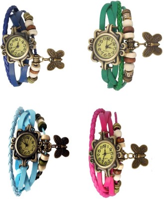 NS18 Vintage Butterfly Rakhi Combo of 4 Blue, Sky Blue, Green And Pink Analog Watch  - For Women   Watches  (NS18)