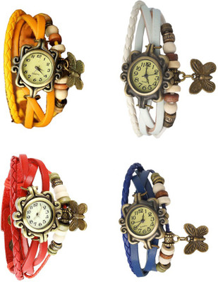 

Kissu Vintage Rakhi Combo of 4 Yellow, Red, White And Blue Watch - For Women