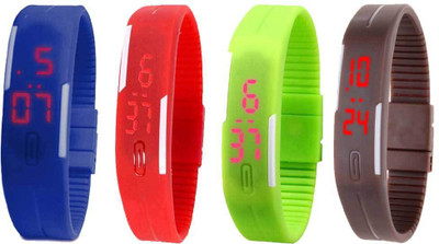 

Kissu Led Magnet Band Combo of 4 Blue, Red, Green And Brown Watch - For Men & Women