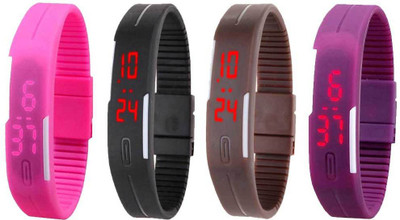 View NS18 Silicone Led Magnet Band Watch Combo of 4 Pink, Black, Brown And Purple Digital Watch  - For Couple Wrist Watches Price Online(NS18)