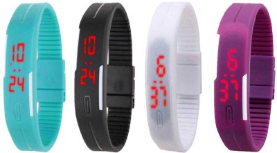 NS18 Silicone Led Magnet Band Watch Combo of 4 Sky Blue, Black, White And Purple Digital Watch  - For Couple   Watches  (NS18)
