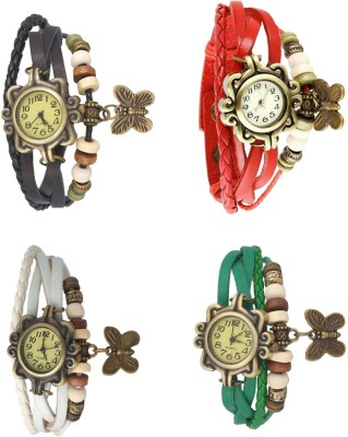 NS18 Vintage Butterfly Rakhi Combo of 4 Black, White, Red And Green Analog Watch  - For Women   Watches  (NS18)