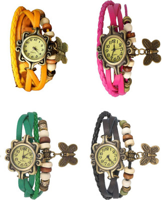 

NS18 Vintage Butterfly Rakhi Combo of 4 Yellow, Green, Pink And Black Watch - For Women