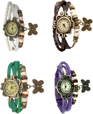 NS18 Vintage Butterfly Rakhi Combo of 4 White, Green, Brown And Purple Analog Watch  - For Women   Watches  (NS18)