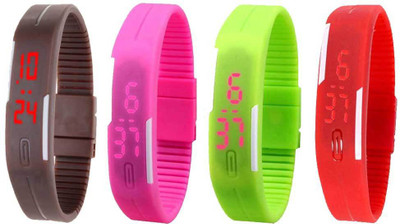 

NS18 Silicone Led Magnet Band Watch Combo of 4 Brown, Pink, Green And Red Watch - For Couple