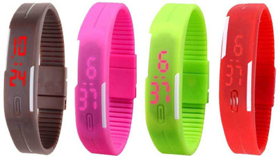 NS18 Silicone Led Magnet Band Watch Combo of 4 Brown, Pink, Green And Red Digital Watch  - For Couple   Watches  (NS18)