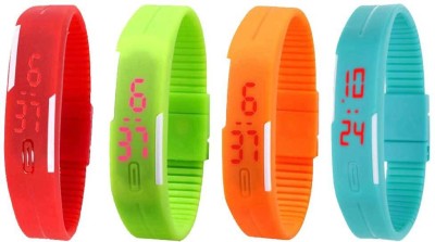 NS18 Silicone Led Magnet Band Watch Combo of 4 Red, Green, Orange And Sky Blue Digital Watch  - For Couple   Watches  (NS18)