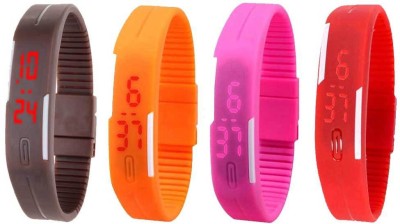 NS18 Silicone Led Magnet Band Watch Combo of 4 Brown, Orange, Pink And Red Digital Watch  - For Couple   Watches  (NS18)