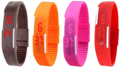 

NS18 Silicone Led Magnet Band Watch Combo of 4 Brown, Orange, Pink And Red Watch - For Couple