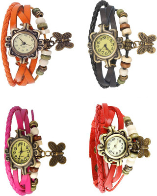 

Kissu Vintage Rakhi Combo of 4 Orange, Pink, Black And Red Watch - For Women