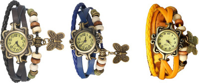 

NS18 Vintage Butterfly Rakhi Combo of 3 Black, Blue And Yellow Watch - For Women