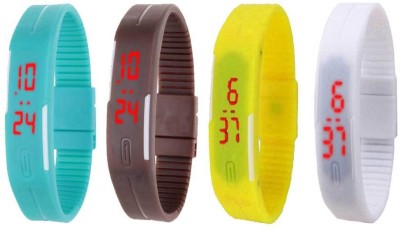 NS18 Silicone Led Magnet Band Combo of 4 Sky Blue, Brown, Yellow And White Digital Watch  - For Boys & Girls   Watches  (NS18)