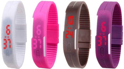 NS18 Silicone Led Magnet Band Watch Combo of 4 White, Pink, Brown And Purple Digital Watch  - For Couple   Watches  (NS18)